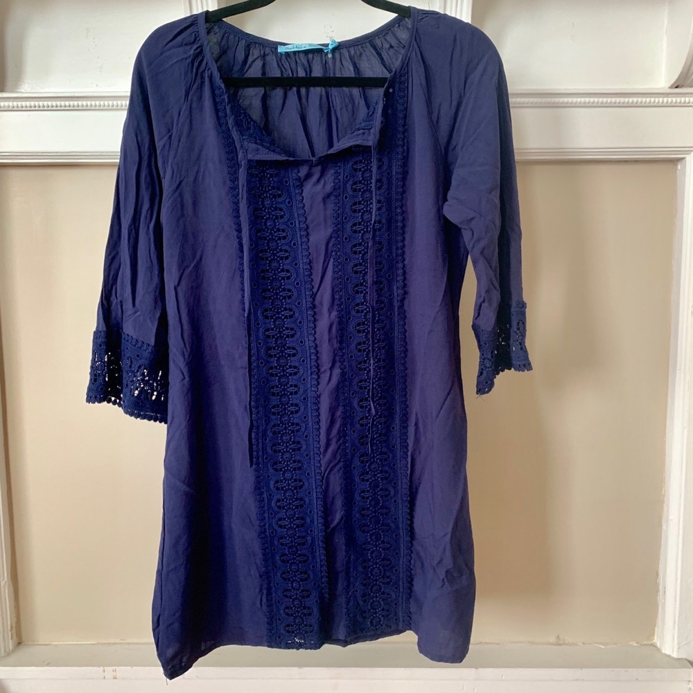 Never worn! Navy Crochet swim cover up.
